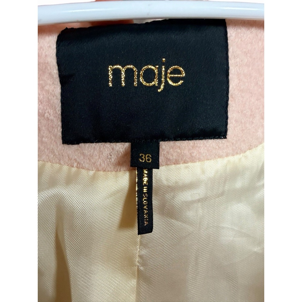 Maje Paris 36/4 Pink Wool Coat Boucle Long Jacket Minimalist Soft Blush Lined - Picture 16 of 16